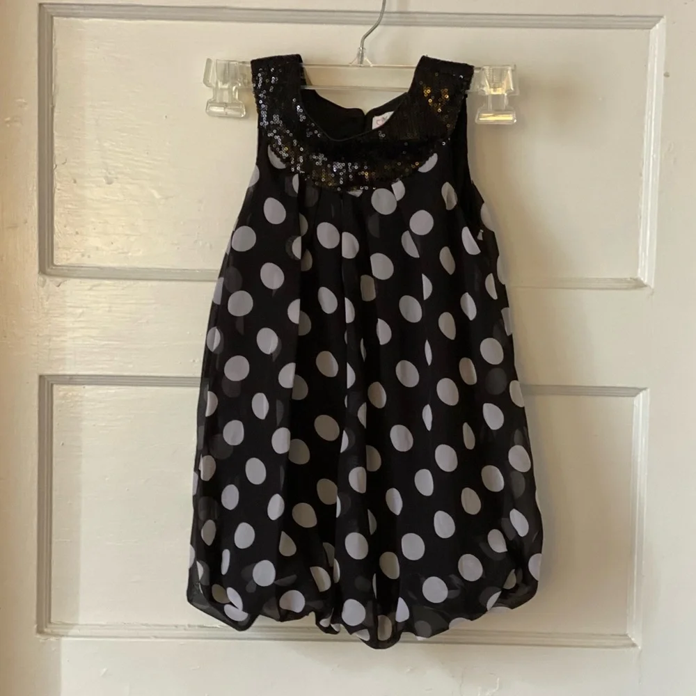 Childrens Place Sequin Black & White Polka Dot Dress or Tunic Top Size 5